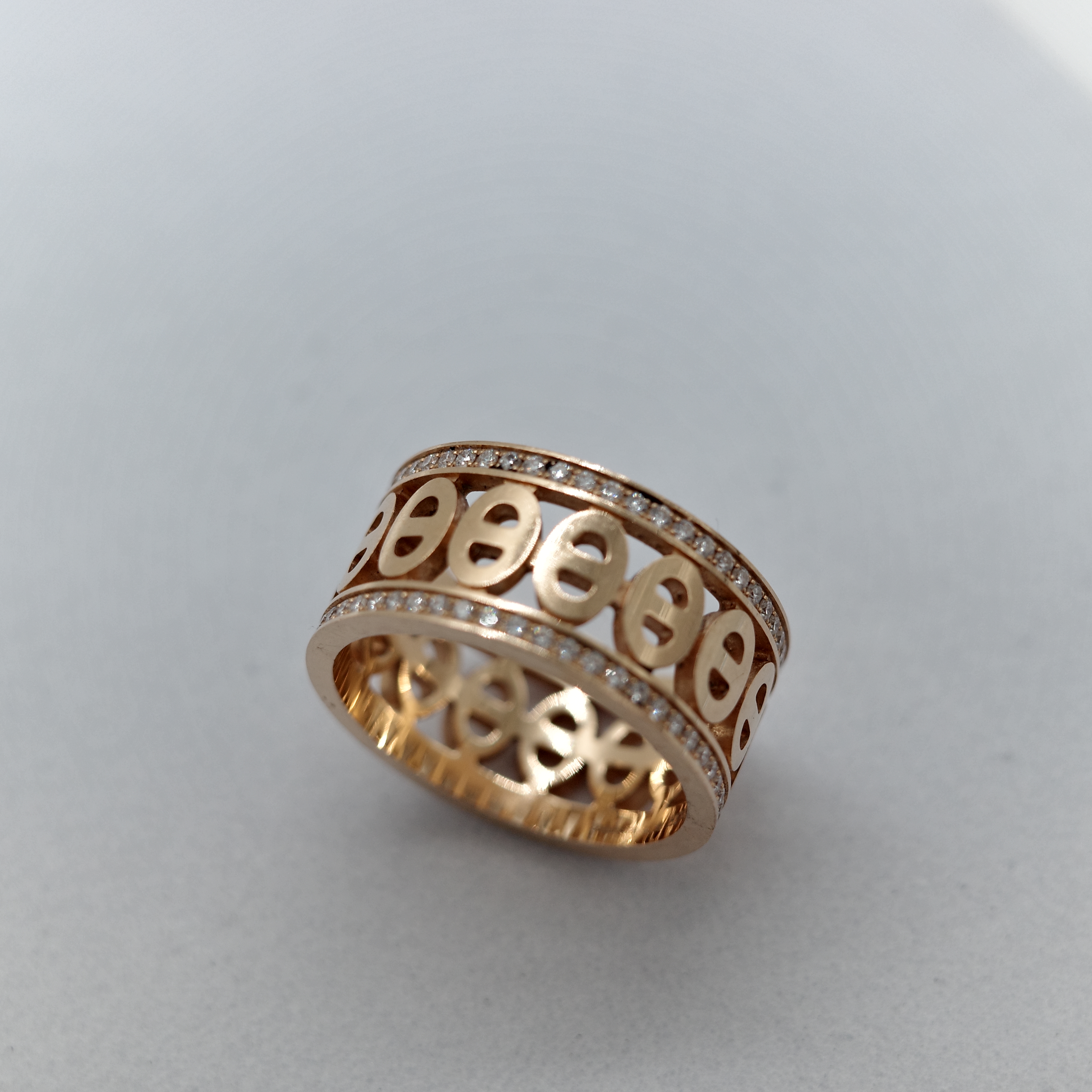 Hermès 愛馬仕 Chaine d'ancre Divine 18K 黃金 豬鼻子 雙圈 鑲鑽 戒指 51-2
