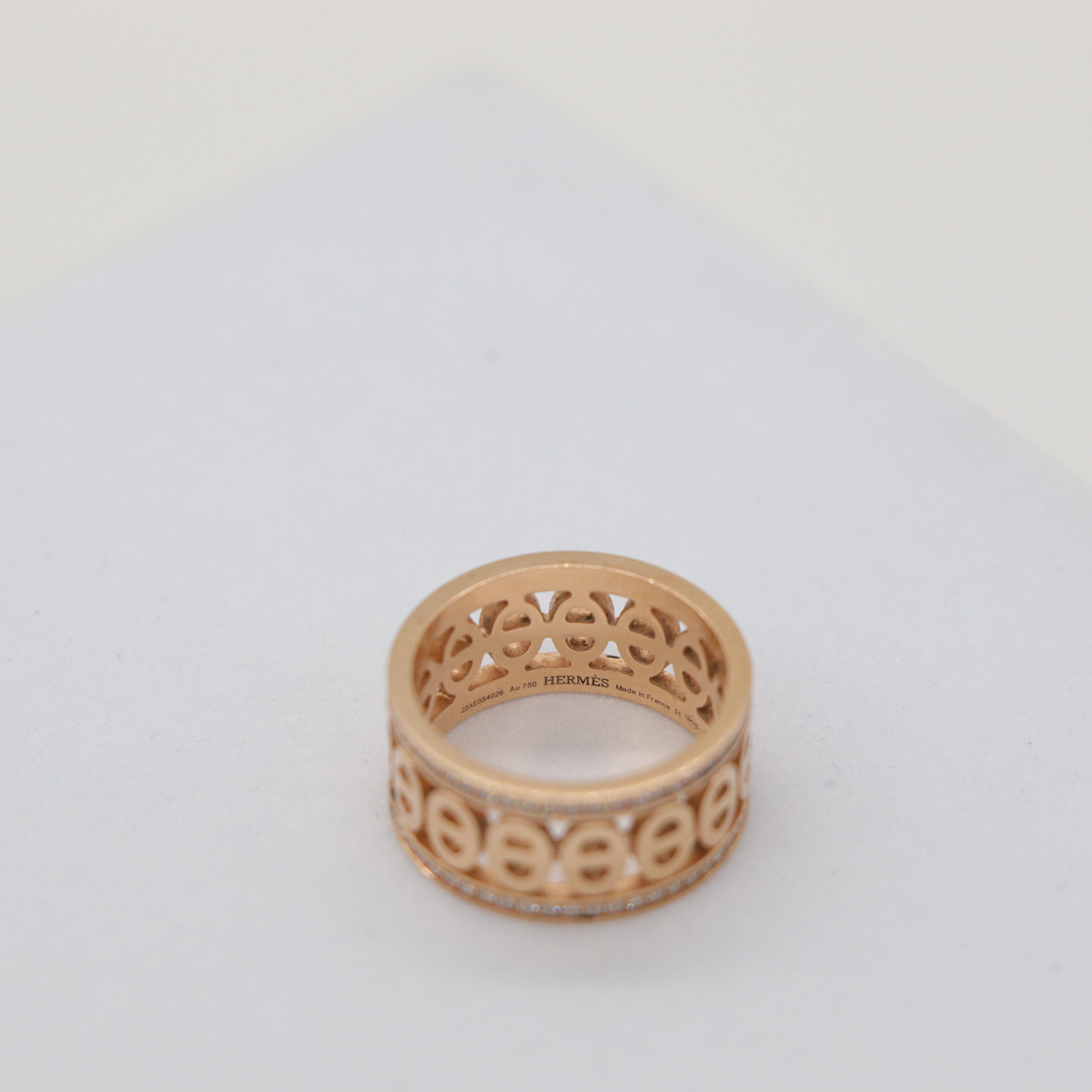 Hermès 愛馬仕 Chaine d'ancre Divine 18K 黃金 豬鼻子 雙圈 鑲鑽 戒指 51-3