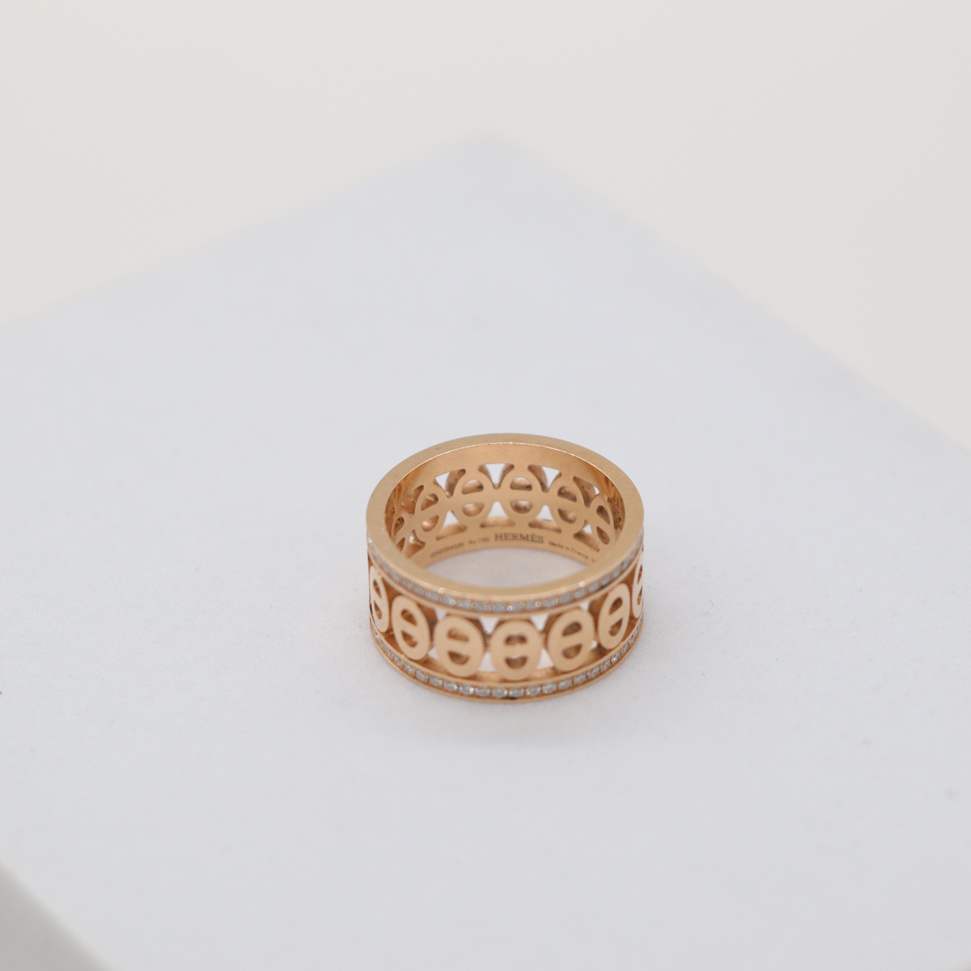 Hermès 愛馬仕 Chaine d'ancre Divine 18K 黃金 豬鼻子 雙圈 鑲鑽 戒指 51-4