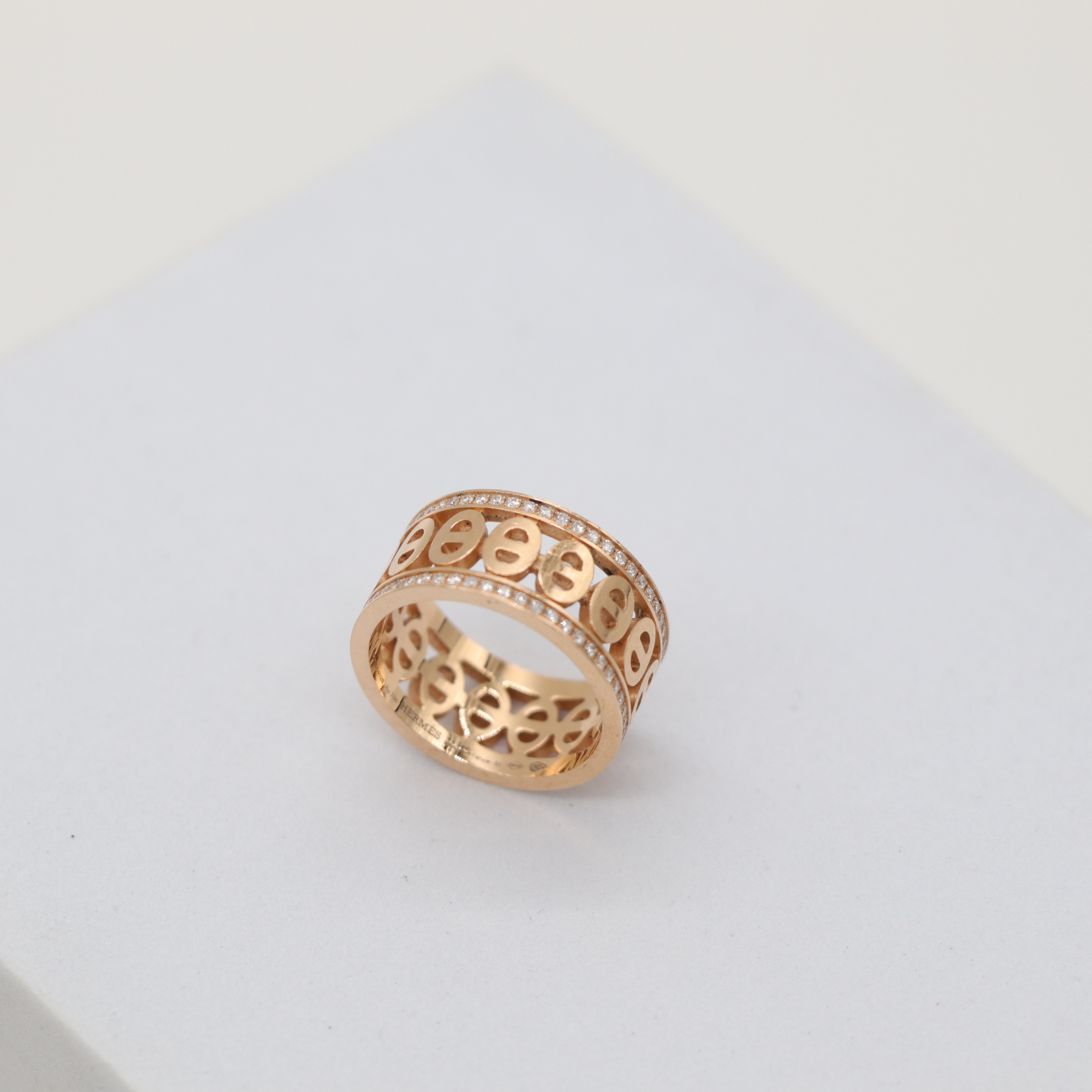 Hermès 愛馬仕 Chaine d'ancre Divine 18K 黃金 豬鼻子 雙圈 鑲鑽 戒指 51-5