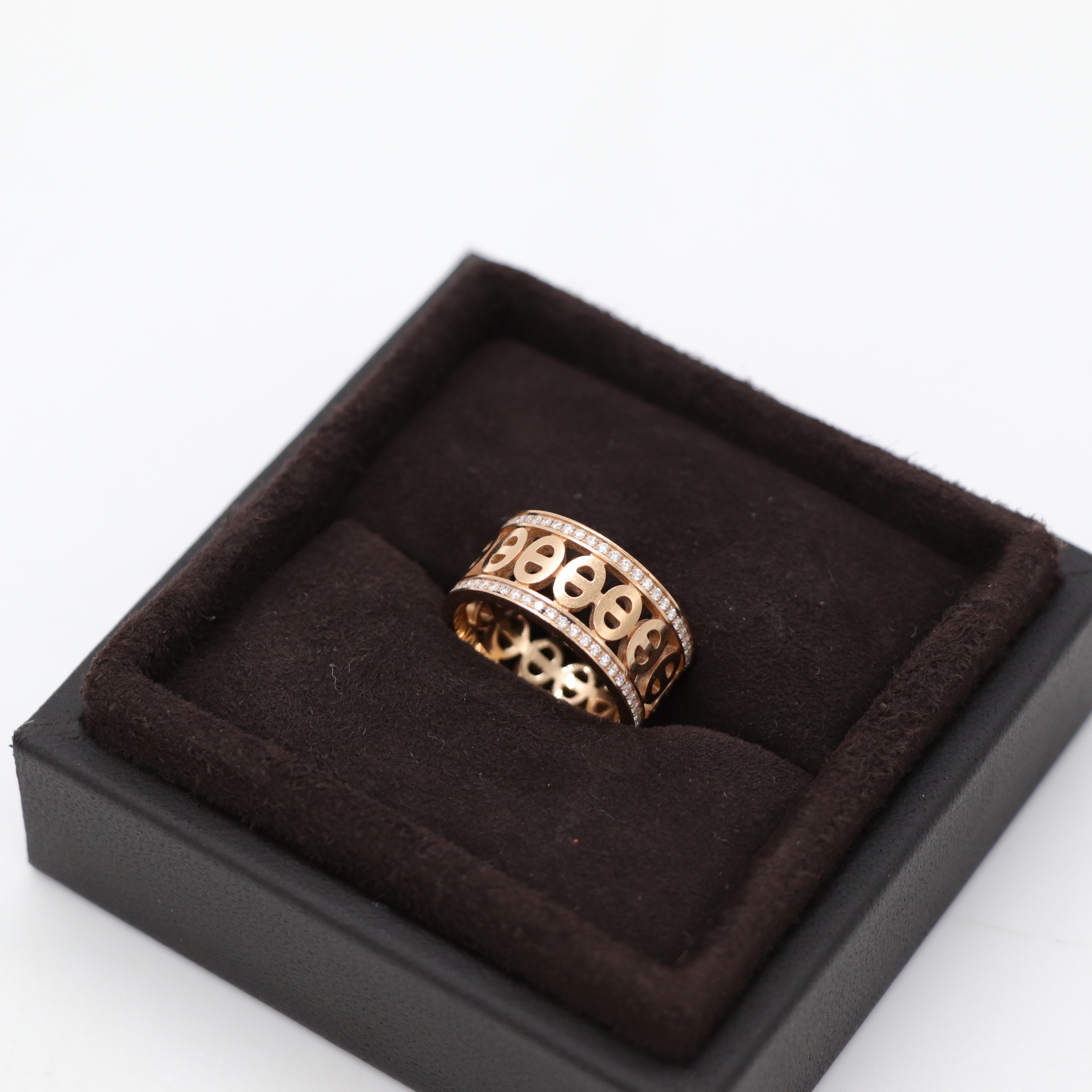 Hermès 愛馬仕 Chaine d'ancre Divine 18K 黃金 豬鼻子 雙圈 鑲鑽 戒指 51-6