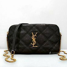 A13059-YSL 黑色菱格小羊皮金釦雙拉鍊相機包608941