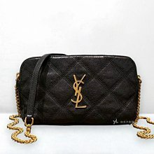 A13059-YSL 黑色菱格小羊皮金釦雙拉鍊相機包608941-0