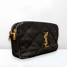 A13059-YSL 黑色菱格小羊皮金釦雙拉鍊相機包608941-1