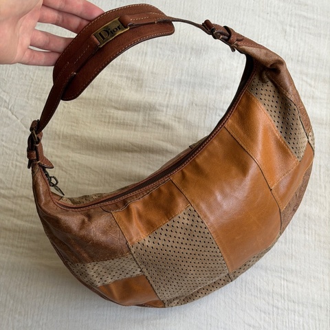 Dior John Galliano 時代收藏級中古包 DIOR 迪奧 焦糖拼皮 Hobo 腋下包
