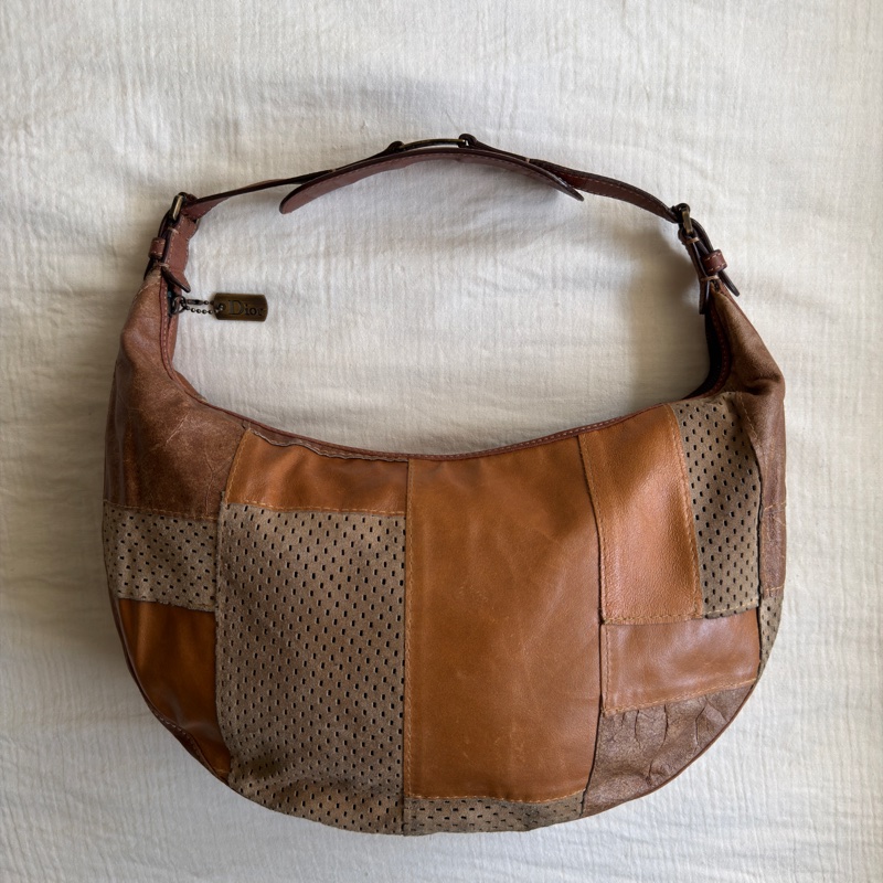 Dior John Galliano 時代收藏級中古包 DIOR 迪奧 焦糖拼皮 Hobo 腋下包-2