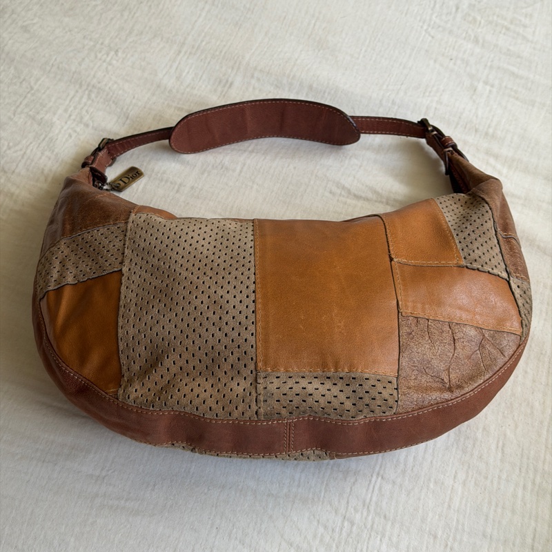Dior John Galliano 時代收藏級中古包 DIOR 迪奧 焦糖拼皮 Hobo 腋下包-3