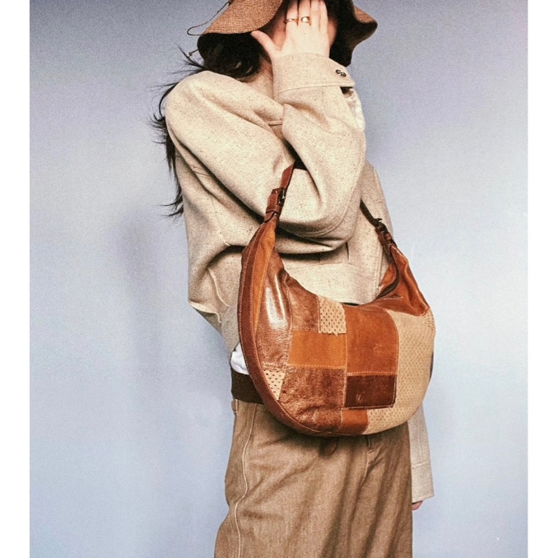 Dior John Galliano 時代收藏級中古包 DIOR 迪奧 焦糖拼皮 Hobo 腋下包-7