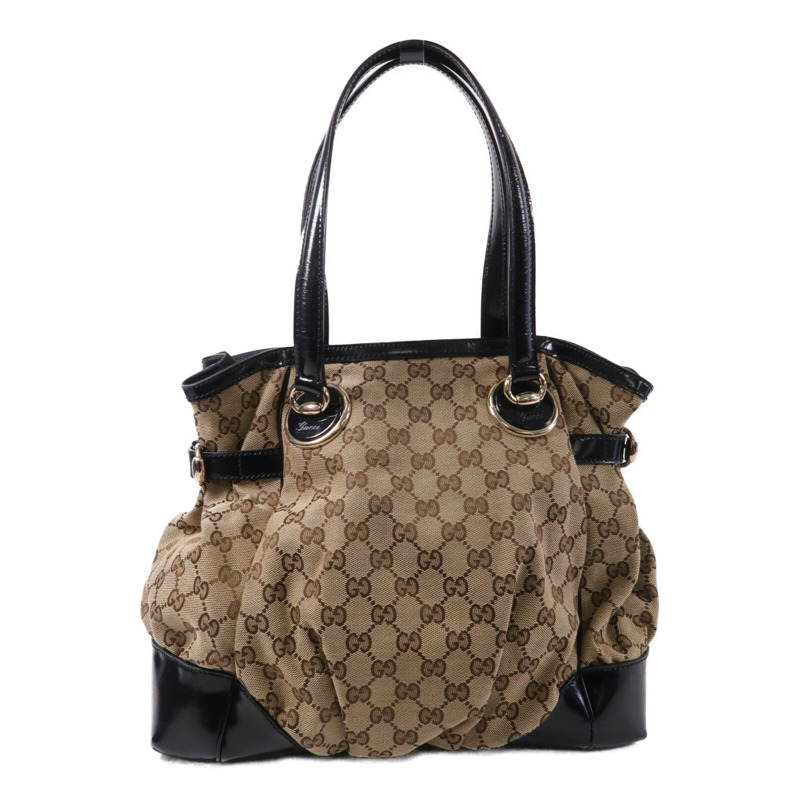 GUCCI 帆布/漆皮皮革Hand Bag手挽袋-1