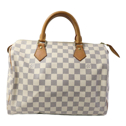 LOUIS VUITTON Damier Azur Speedy 30金扣手挽袋白色