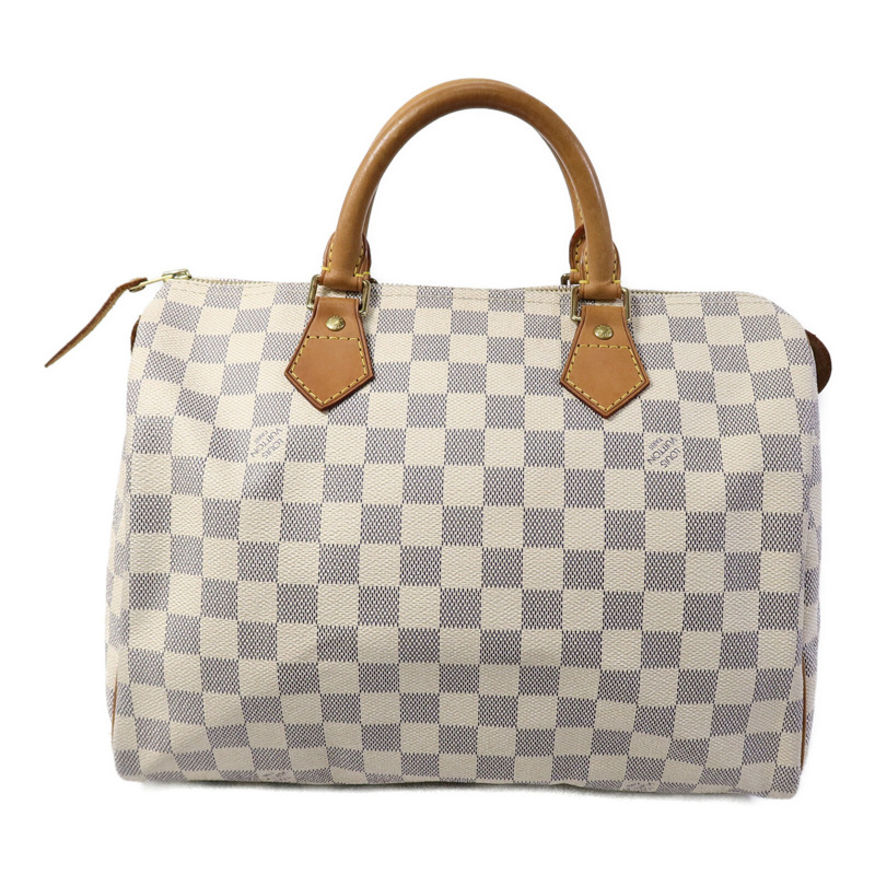 LOUIS VUITTON Damier Azur Speedy 30金扣手挽袋白色-1