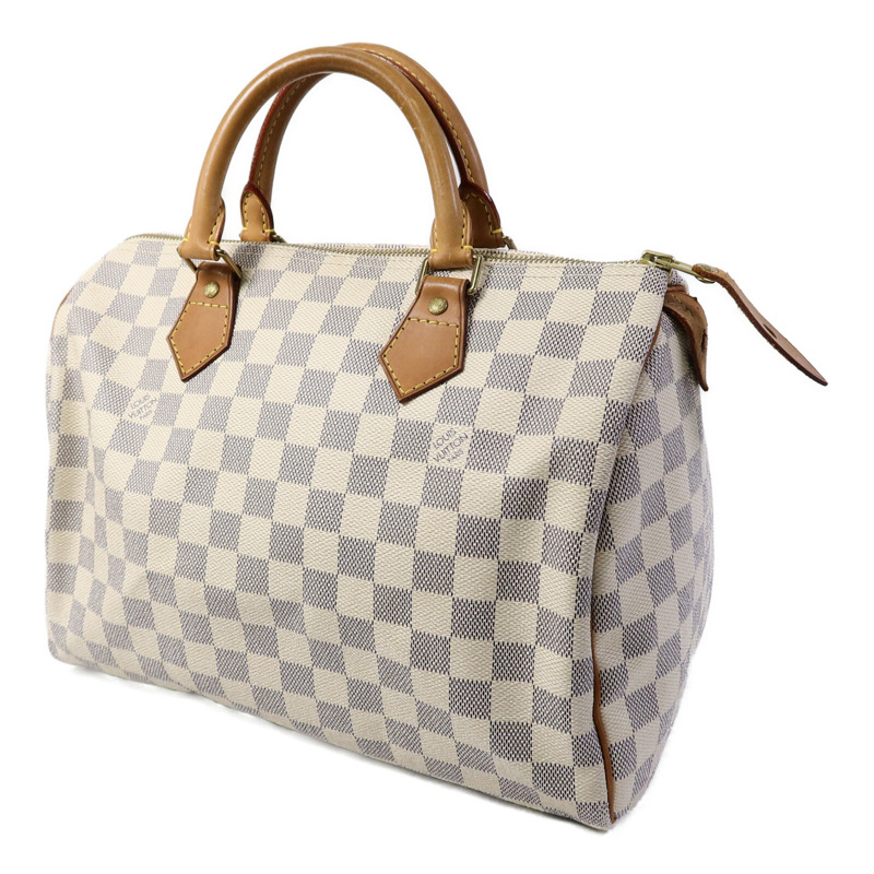 LOUIS VUITTON Damier Azur Speedy 30金扣手挽袋白色-2