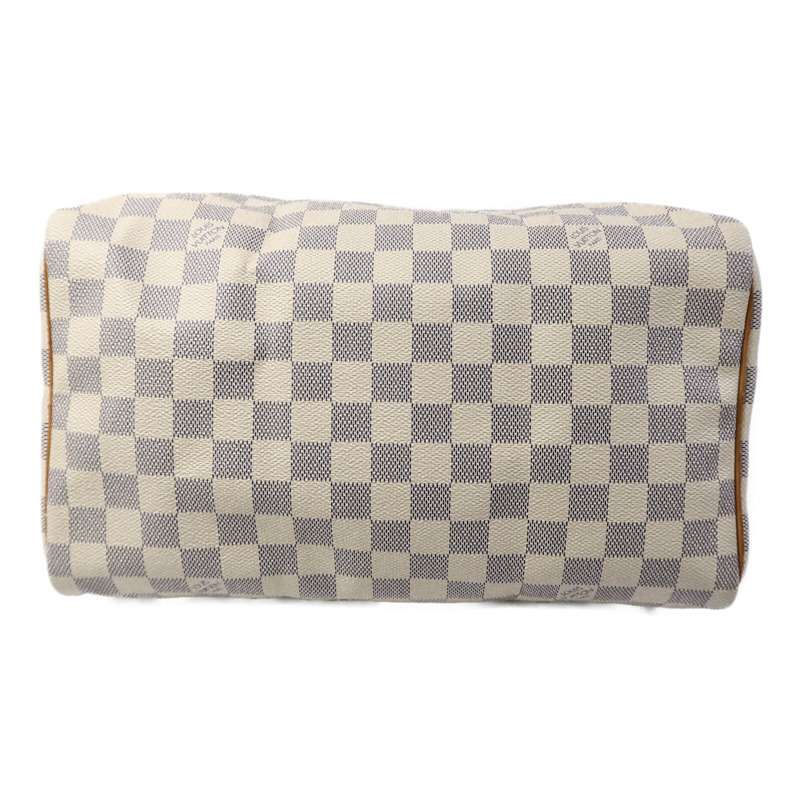 LOUIS VUITTON Damier Azur Speedy 30金扣手挽袋白色-3