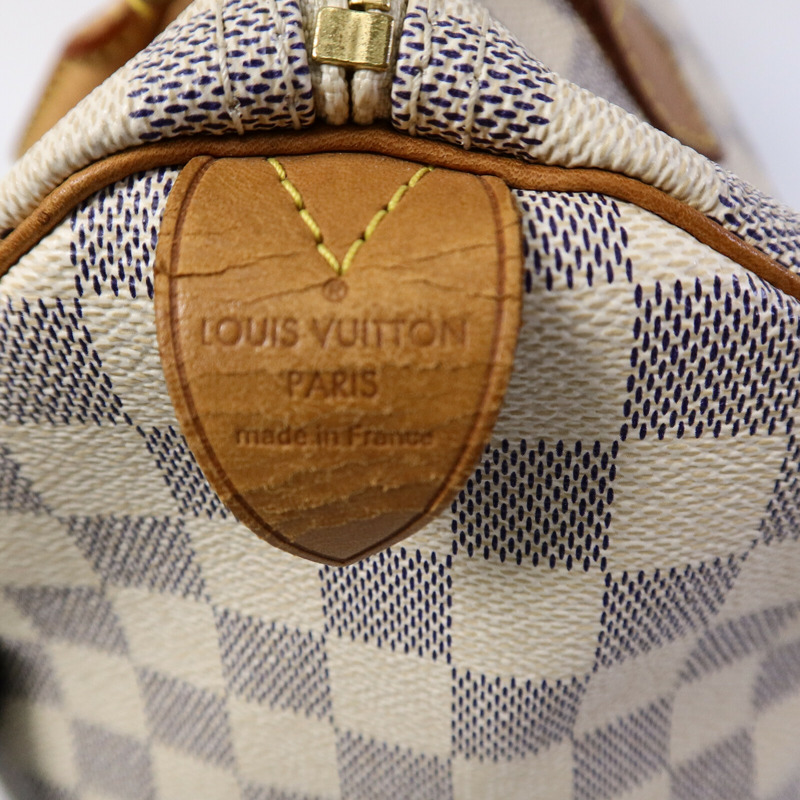 LOUIS VUITTON Damier Azur Speedy 30金扣手挽袋白色-5