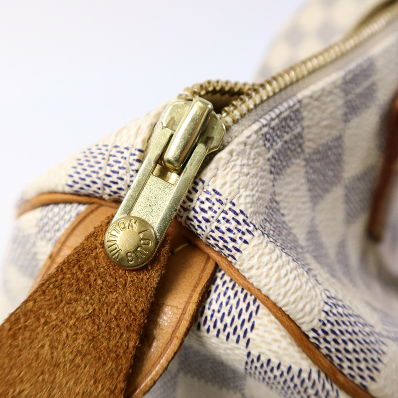 LOUIS VUITTON Damier Azur Speedy 30金扣手挽袋白色-6