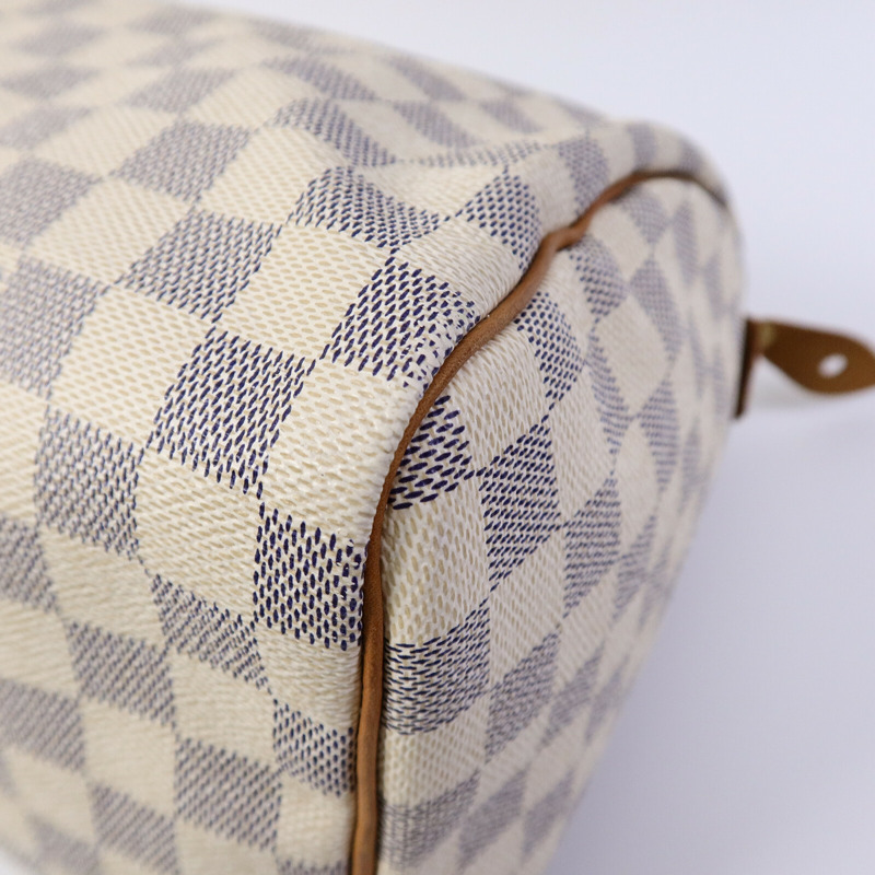 LOUIS VUITTON Damier Azur Speedy 30金扣手挽袋白色-9