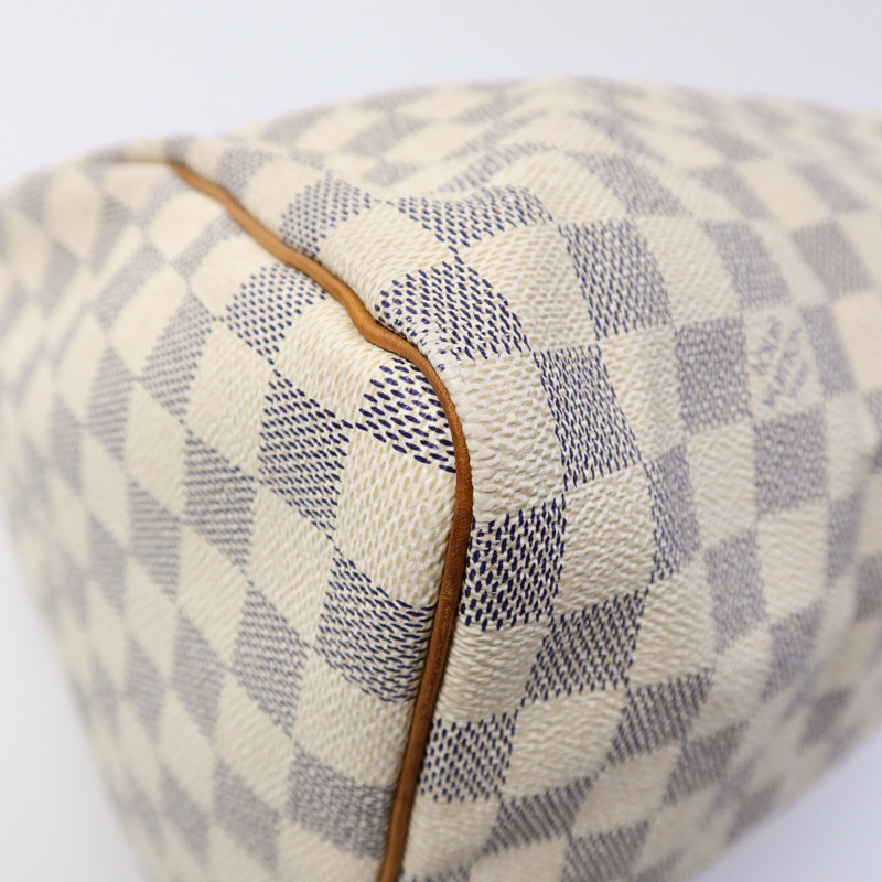 LOUIS VUITTON Damier Azur Speedy 30金扣手挽袋白色-10
