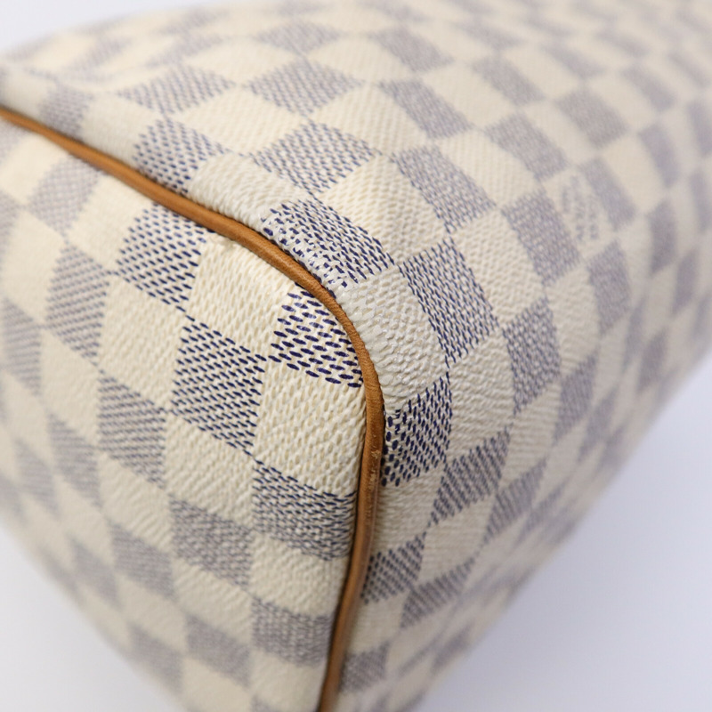 LOUIS VUITTON Damier Azur Speedy 30金扣手挽袋白色-12