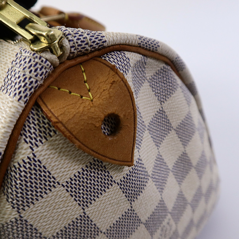 LOUIS VUITTON Damier Azur Speedy 30金扣手挽袋白色-13