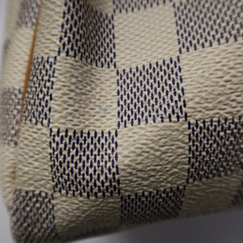 LOUIS VUITTON Damier Azur Speedy 30金扣手挽袋白色-14