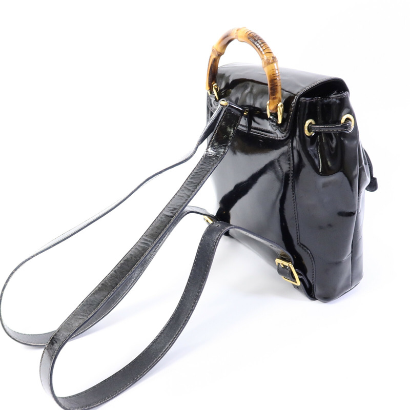 GUCCI 漆皮皮革Mini Bamboo Backpack背包-9