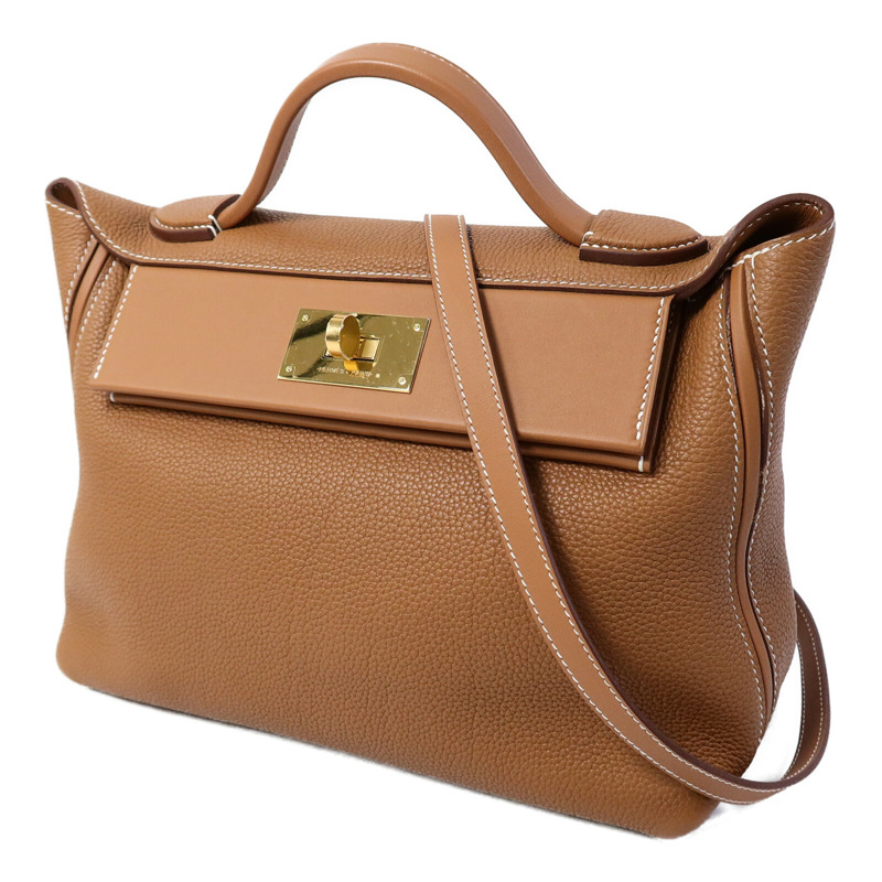 HERMES Clemence皮革24/24 29cm手挽肩背兩用袋Gold-2