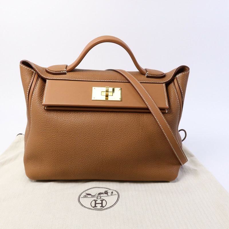 HERMES Clemence皮革24/24 29cm手挽肩背兩用袋Gold-9