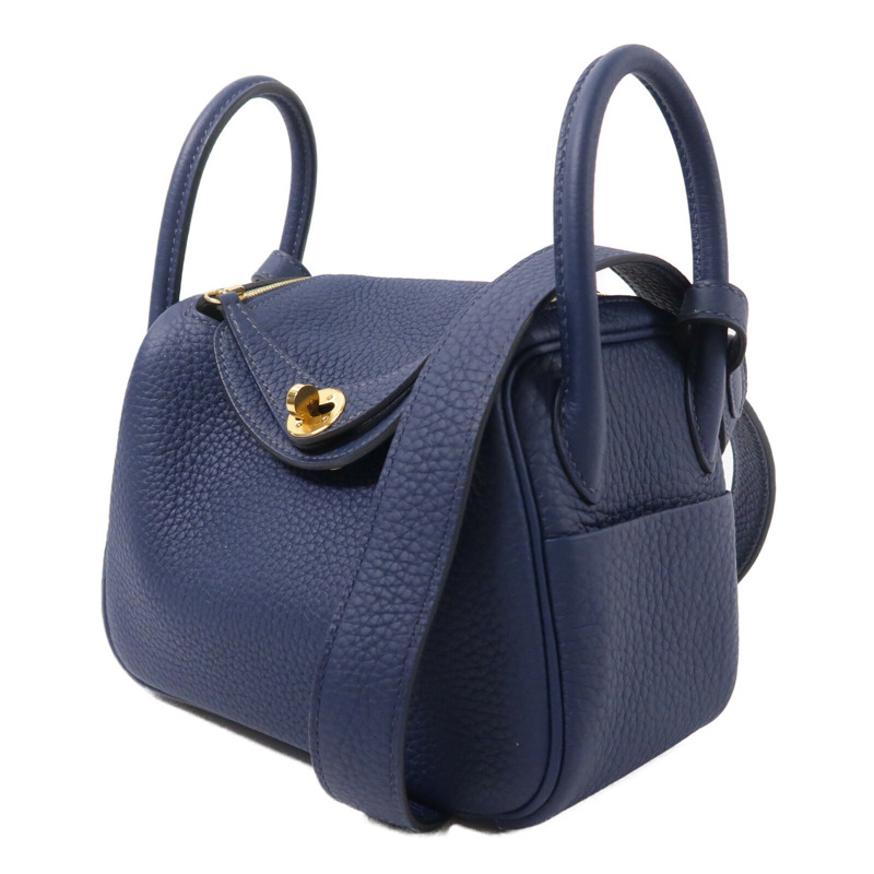 HERMES Clemence皮革Mini Lindy手挽肩背兩用袋Bleu De Prusse-2