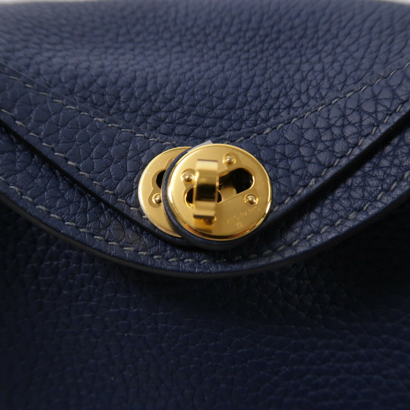 HERMES Clemence皮革Mini Lindy手挽肩背兩用袋Bleu De Prusse-6