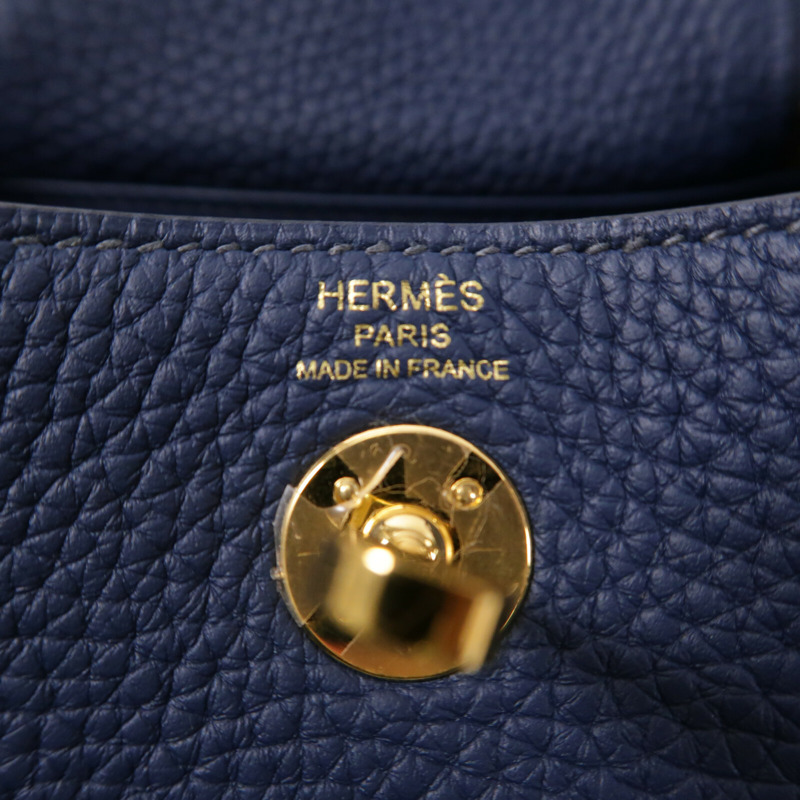 HERMES Clemence皮革Mini Lindy手挽肩背兩用袋Bleu De Prusse-7