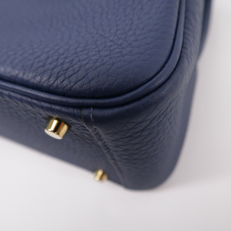 HERMES Clemence皮革Mini Lindy手挽肩背兩用袋Bleu De Prusse-10
