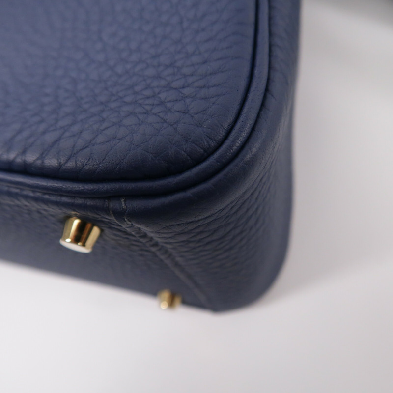 HERMES Clemence皮革Mini Lindy手挽肩背兩用袋Bleu De Prusse-12