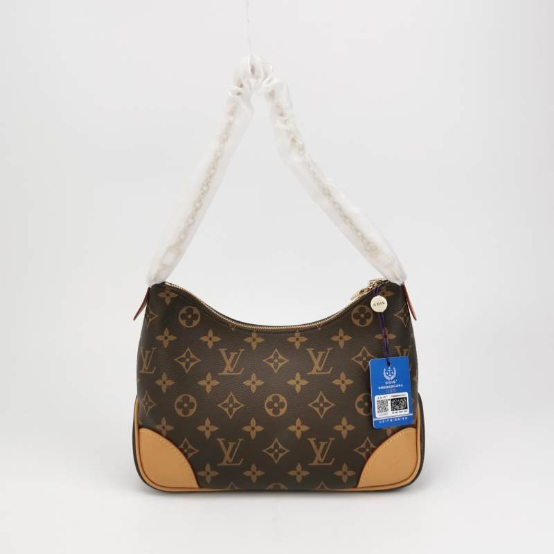 Louis Vuitton (LV) Boulogne小號植鞣革Monogram印花弧形包口牛角包單肩包芯片款-4