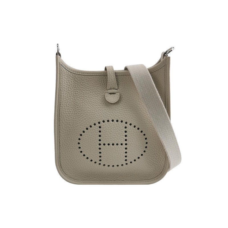 Hermes Evelyne16斜背包單肩包Clemence（TC）牛皮銀扣8L冰川白U刻-0