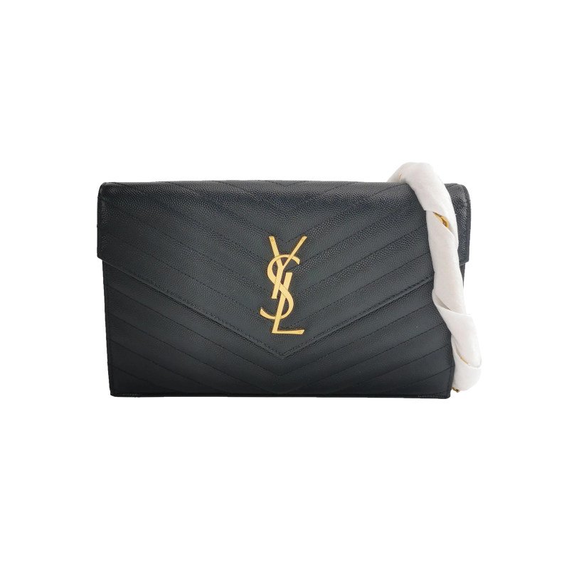 Saint Laurent Envelope牛皮純色V紋絎縫YSL標誌肩包肩包-0