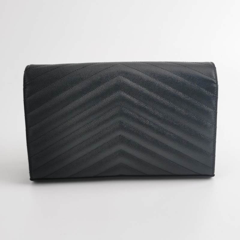 Saint Laurent Envelope牛皮純色V紋絎縫YSL標誌肩包肩包-4
