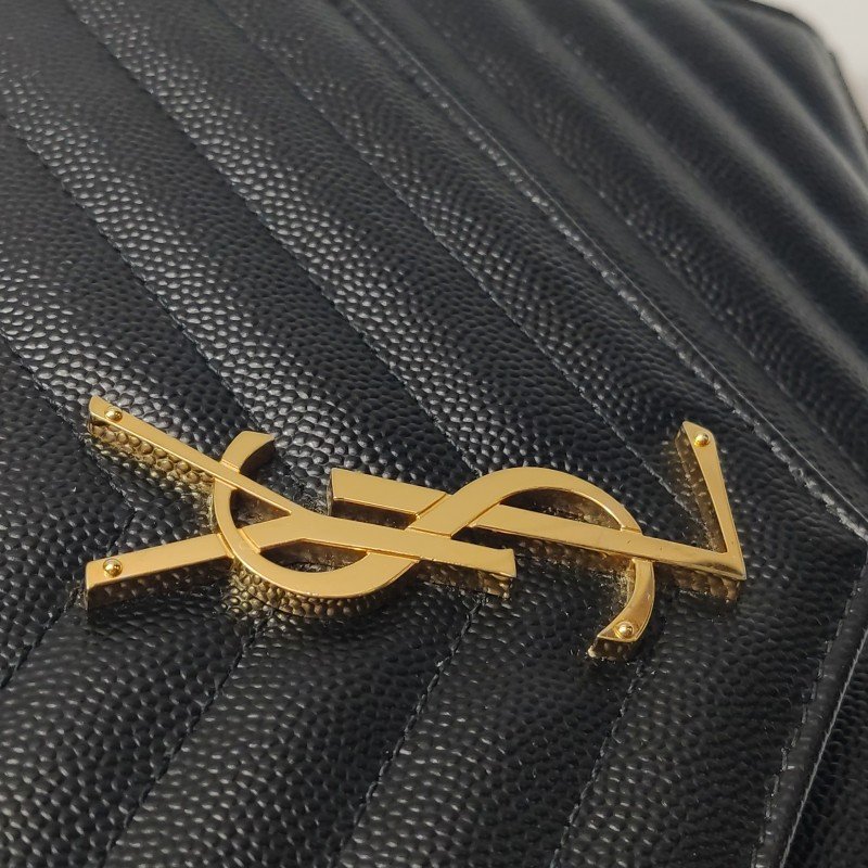 Saint Laurent Envelope牛皮純色V紋絎縫YSL標誌肩包肩包-9