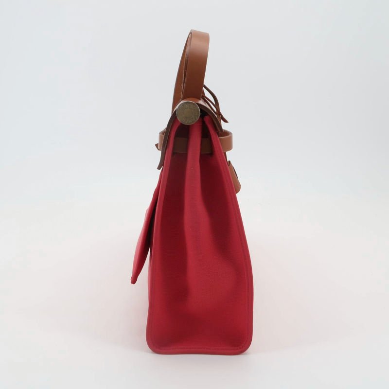Hermes Herbag31馬鞍釘鎖釦子母包斜挎單肩包Hunter牛皮帆布銀扣粉色棕色C刻-3