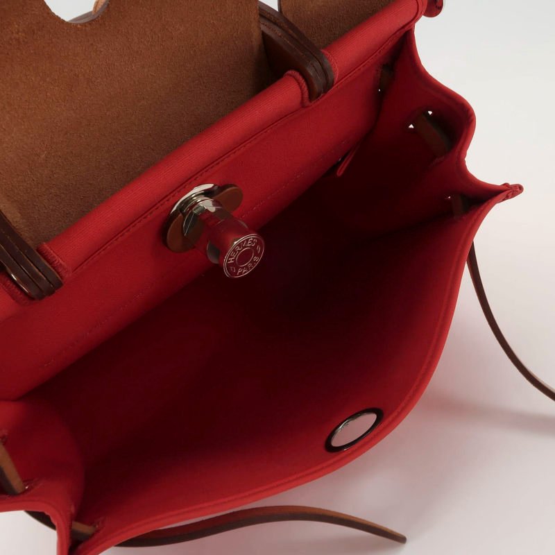 Hermes Herbag31馬鞍釘鎖釦子母包斜挎單肩包Hunter牛皮帆布銀扣粉色棕色C刻-6