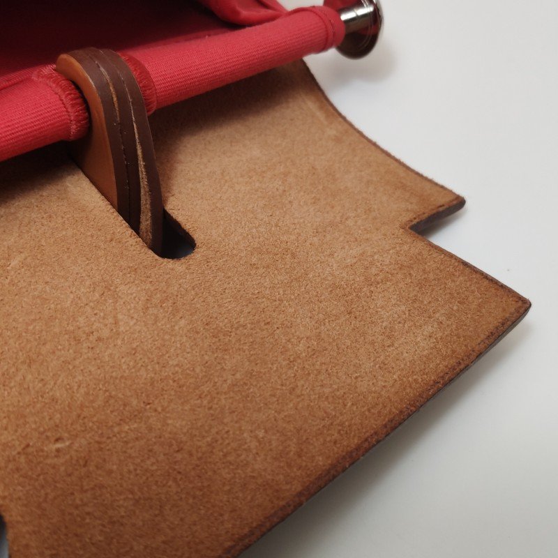 Hermes Herbag31馬鞍釘鎖釦子母包斜挎單肩包Hunter牛皮帆布銀扣粉色棕色C刻-9