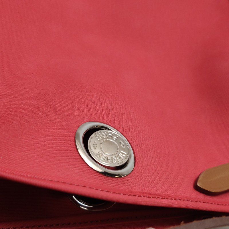 Hermes Herbag31馬鞍釘鎖釦子母包斜挎單肩包Hunter牛皮帆布銀扣粉色棕色C刻-12