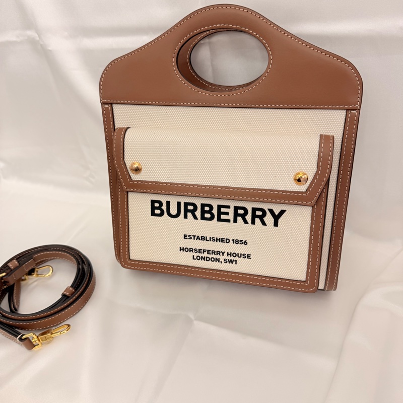 Burberry 牛皮拼帆布 mini pocket斜背包-8