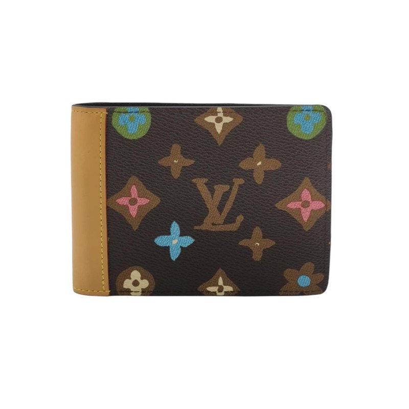 Louis Vuitton (LV) Tyler聯名款Multiple牛皮拼色老花對折錢包晶片款-0