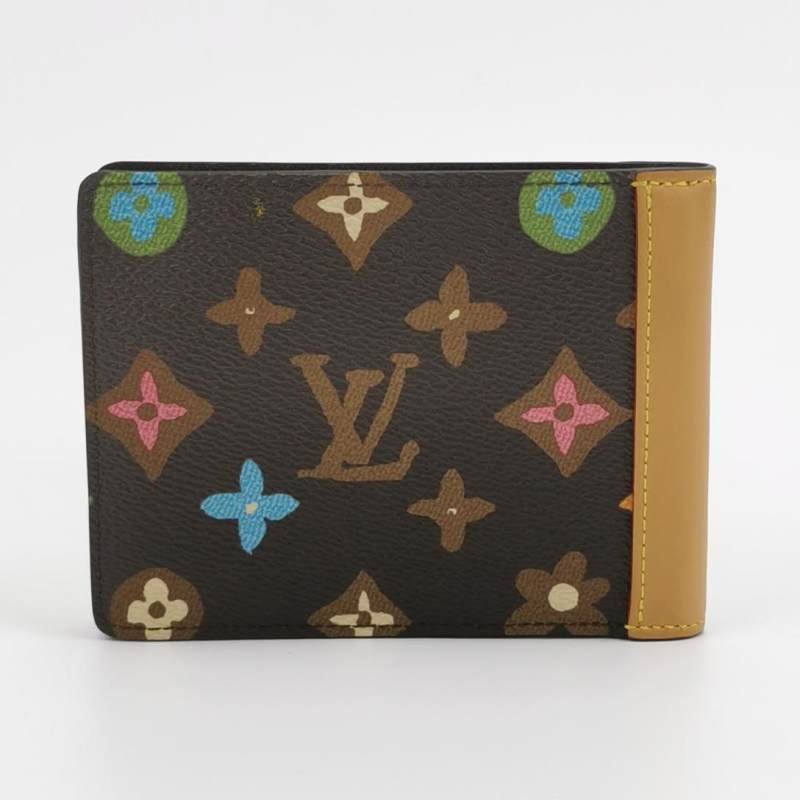 Louis Vuitton (LV) Tyler聯名款Multiple牛皮拼色老花對折錢包晶片款-3