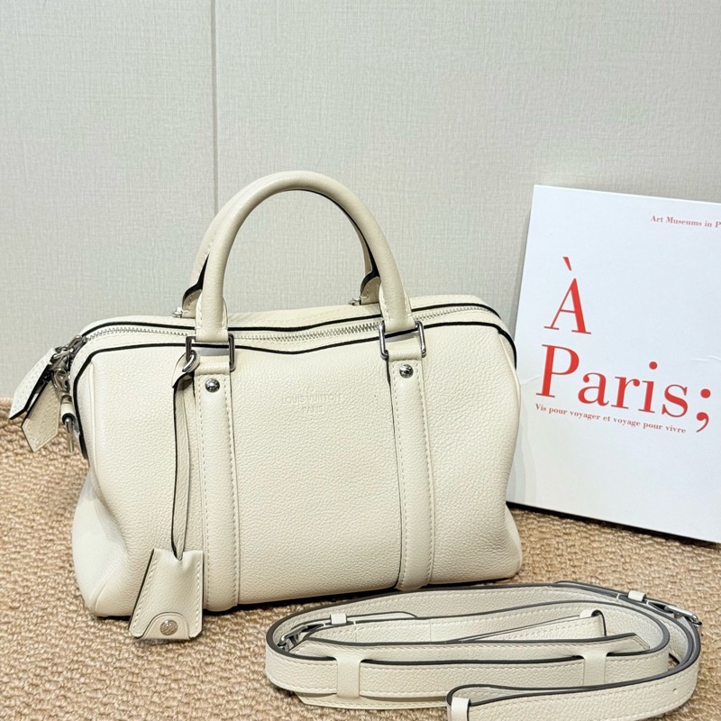 Louis Vuitton 路易威登 speedy25 枕頭包 白色全皮手提單肩斜挎包-0