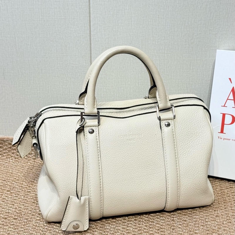 Louis Vuitton 路易威登 speedy25 枕頭包 白色全皮手提單肩斜挎包-1