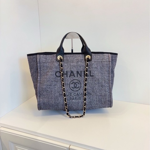 💎Chanel香奈兒｜灰黑色沙灘包｜休閒大容量｜內外乾淨98新