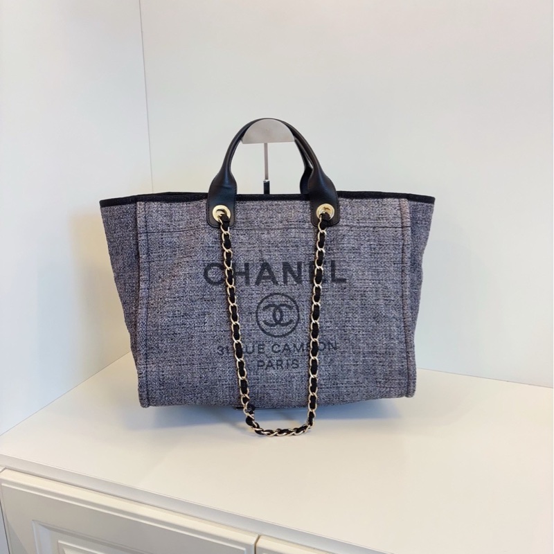 💎Chanel香奈兒｜灰黑色沙灘包｜休閒大容量｜內外乾淨98新-0