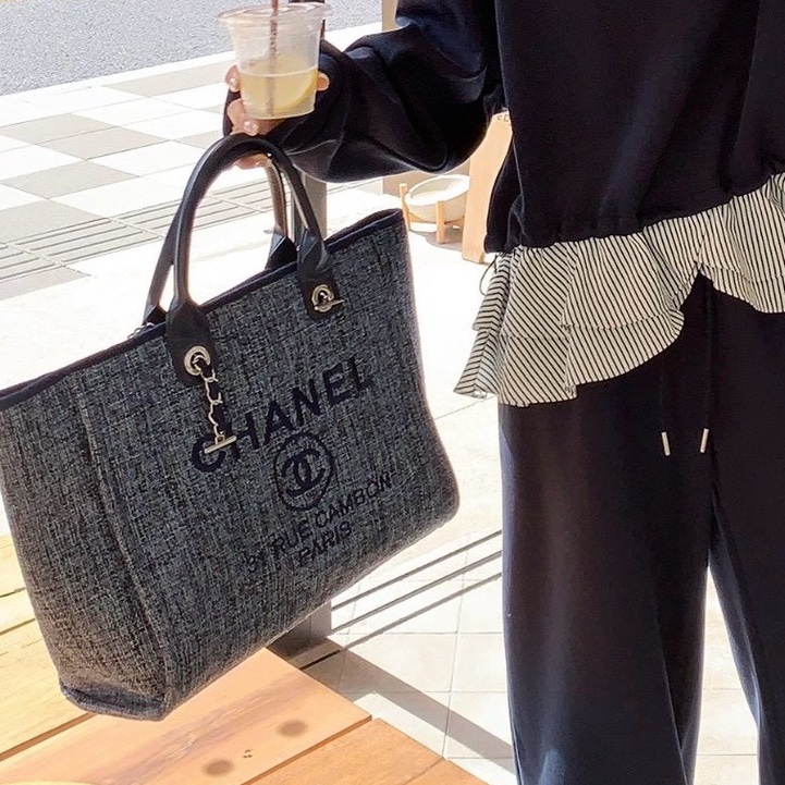 💎Chanel香奈兒｜灰黑色沙灘包｜休閒大容量｜內外乾淨98新-7