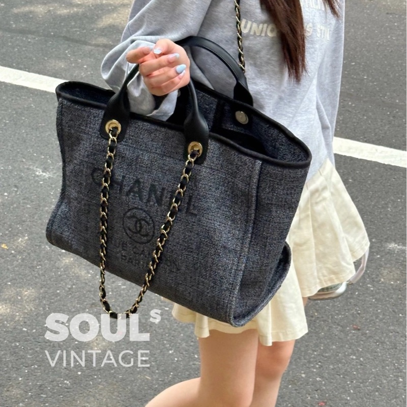 💎Chanel香奈兒｜灰黑色沙灘包｜休閒大容量｜內外乾淨98新-8
